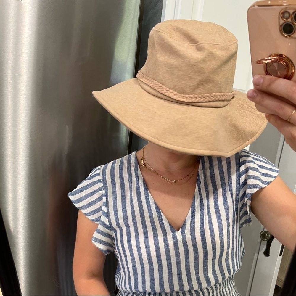 ASN NEW Harper Floppy Felt Beige Hat With Stitched Braided Accent